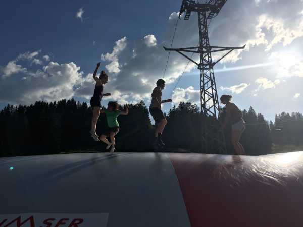 Enlarged view: group jumping on balloon